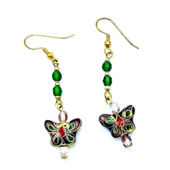 *CLOISONNE BUTTERFLY EARRINGS*PURPLE COLOR*TRENDY/BOHEMIAN*HAND CRAFTED - Picture 1 of 4